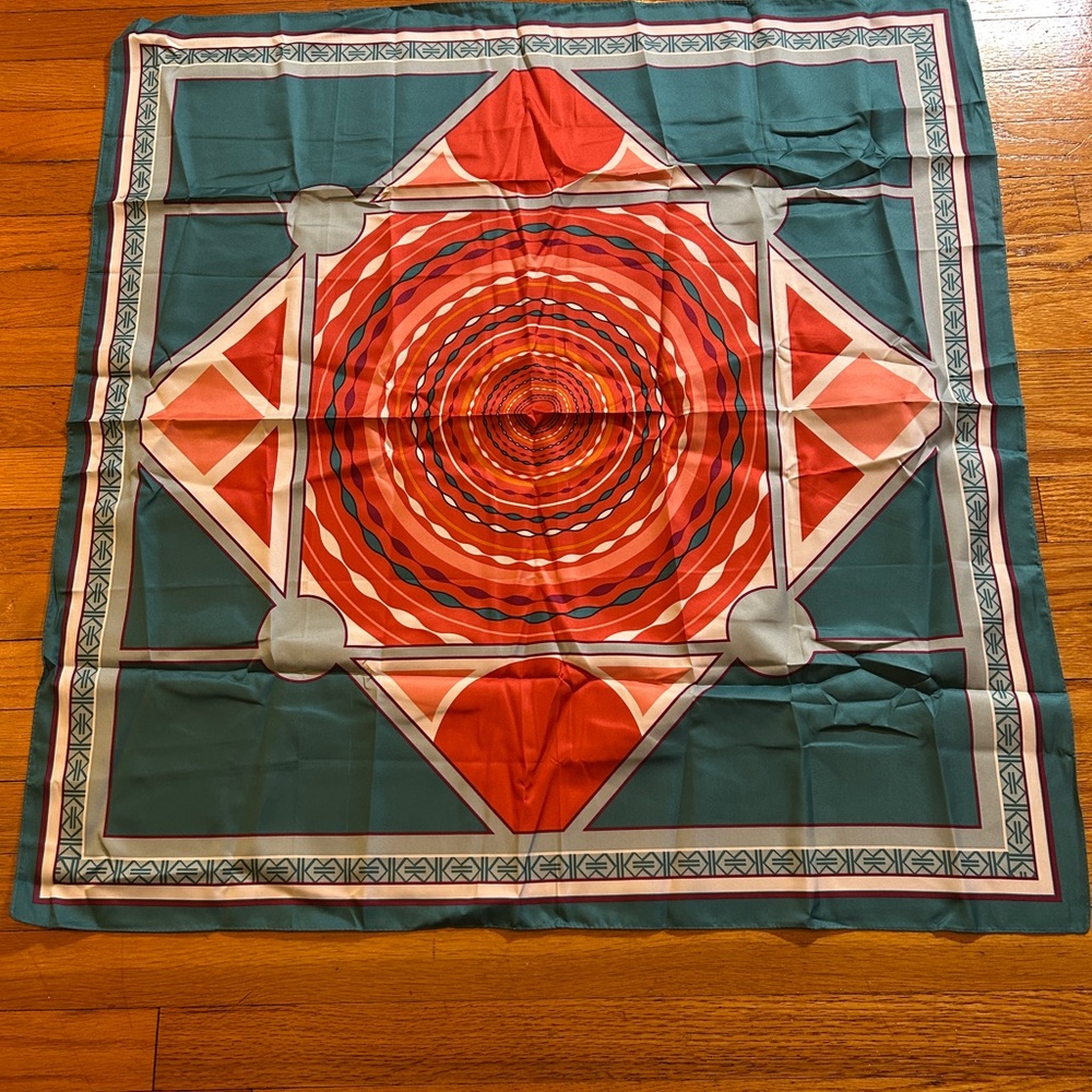 Kérastase Paris Silk Scarf Square Geometric Coral Teal + Box & Styling Booklet